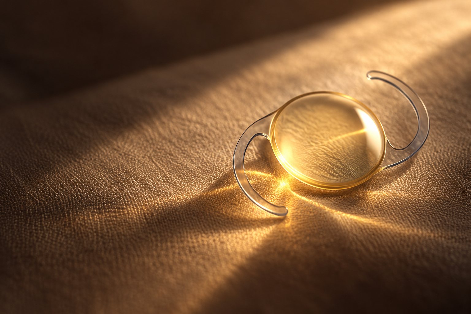 Lente intraocular transparente iluminada por luz quente