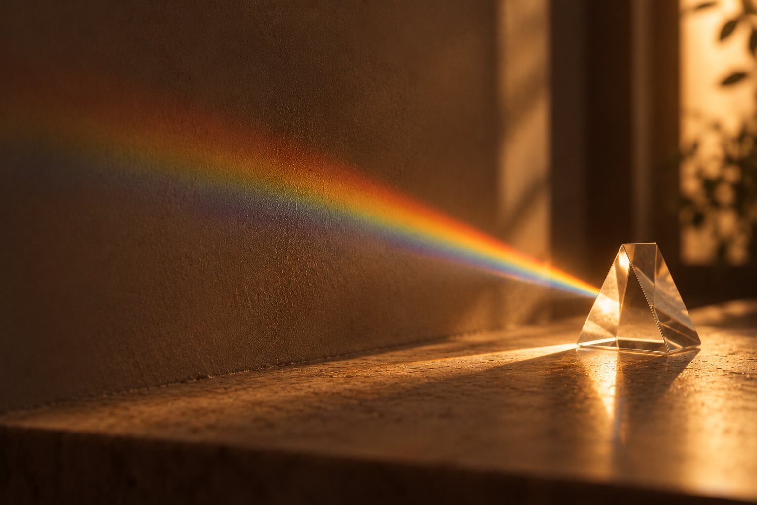 Feixe de luz atravessando um prisma de vidro